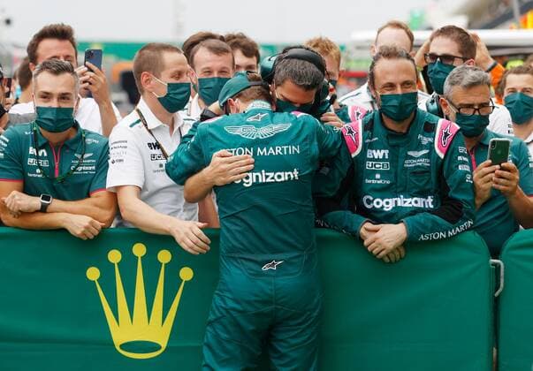 F1 Grand Prix of Hungary 5 Sebastian Vettel (GER, Aston Martin Cognizant F1 Team), F1 Grand Prix of Hungary at Hungaroring on August 1, 2021 in Budapest, Hungary. (Photo by Florion Goga REUTERS FIA Pool via HOCH ZWEI) Budapest Hungary Poolfoto HOCH ZWEI Pool REUTERS ,EDITORIAL USE ONLY