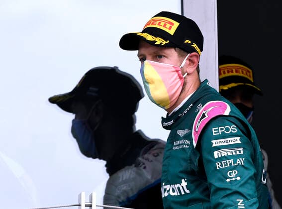 VETTEL Sebastian F1 Team Aston Martin at the award ceremony with rainbow mask F1 season 2021 GP of Hungary on 01 August 2021 in Budapest