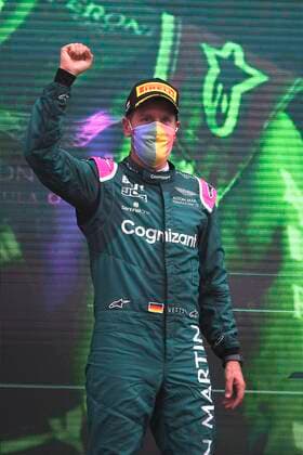 VETTEL Sebastian F1 Team Aston Martin at the award ceremony with rainbow mask F1 season 2021 GP of Hungary on 01 August 2021 in Budapest