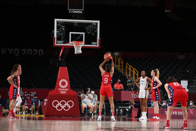 August 2, 2021, Saitama, Tokyo, Japan: Aja WILSON of the United States scores a free throw during the Women s Preliminary Round Group B Game between France and the United States at the Saitama Super Arena on August 2nd 2021 in Saitama, Japan Saitama Japan - ZUMAc179 20210802_zep_c179_060 Copyright: xMickaelxChavetx