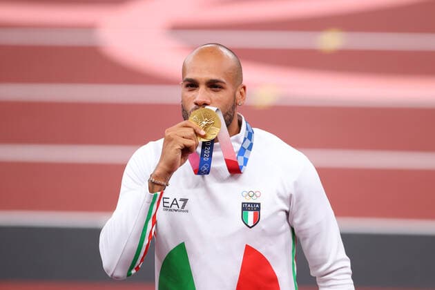 JACOBS Lamont Marcell Gold medal (ITA), AUGUST 2, 2021 - Athletics : Men s 100m medal ceremony during the Tokyo 2020 Olympic Games, Olympische Spiele, Olympia, OS at the National Stadium in Tokyo, Japan. Noxthirdxpartyxsales  (166202249)