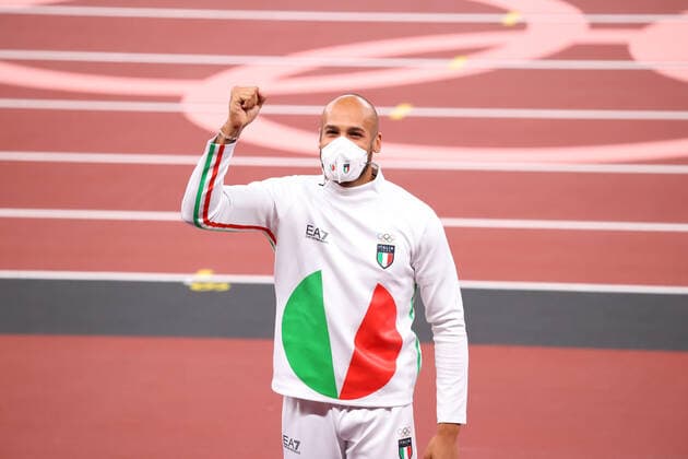 JACOBS Lamont Marcell Gold medal (ITA), AUGUST 2, 2021 - Athletics : Men s 100m medal ceremony during the Tokyo 2020 Olympic Games, Olympische Spiele, Olympia, OS at the National Stadium in Tokyo, Japan. Noxthirdxpartyxsales  (166202277)