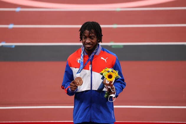 MASSO Maykel bronze medal (CUB), AUGUST 2, 2021 - Athletics : Men s Long Jump Medal ceremony during the Tokyo 2020 Olympic Games, Olympische Spiele, Olympia, OS at the National Stadium in Tokyo, Japan. Noxthirdxpartyxsales  (166202307)
