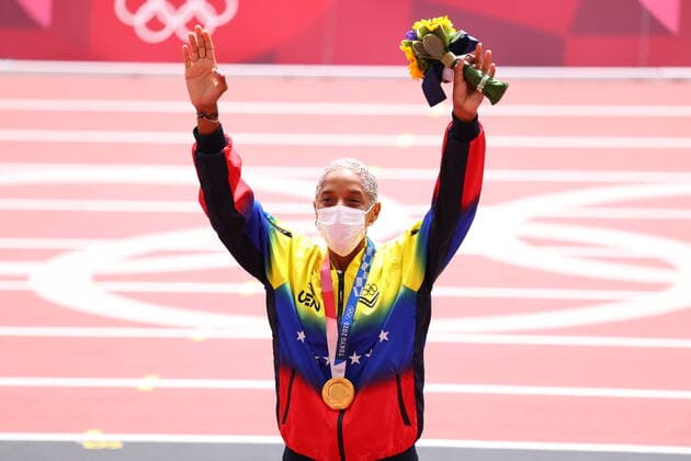ROJAS Yulimar (VEN),GOLD Medal and World Record, AUGUST 2, 2021 - Athletics : Women s Triple Jump Victory Celebration during the Tokyo 2020 Olympic Games, Olympische Spiele, Olympia, OS at the Olympic Stadium in Tokyo, Japan. Noxthirdxpartyxsales  (166204265)