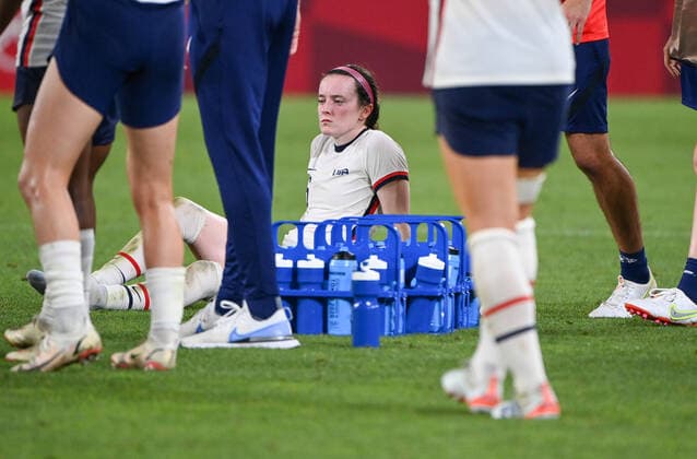(210802) -- IBARAKI, Aug. 2, 2021 -- Rose Lavelle of the United States reacts after the women s football semi final match between the United States and Canada at the Tokyo 2020 Olympic Games, Olympische Spiele, Olympia, OS in Ibaraki, Japan, Aug. 2, 2021. ) (TOKYO2020)JAPAN-IBARAKI-WOMEN S FOOTBALL-SEMI FINAL-USA VS CAN LuxYang 