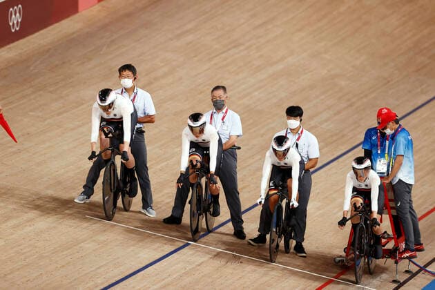 149 Franziska BRAUSSE GER ,150 Lisa BRENNAUER GER ,154 Lisa KLEIN GER ,155 Mieke KROEGER GER , Start Preparation, Cycling Track Women s Cycling Track Women s Team Pursuit Qualifying at Izu Velodrome Shizuoka 2 08 2021 Summer Olympics 2020, from 23 07 08 2021 in Tokyo Japan