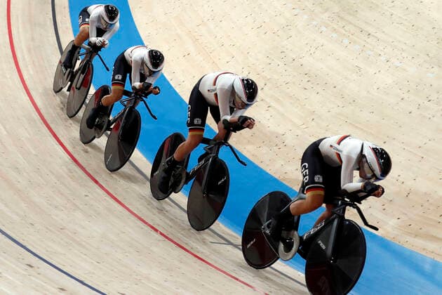 149 Franziska BRAUSSE GER ,150 Lisa BRENNAUER GER ,154 Lisa KLEIN GER ,155 Mieke KROEGER GER , Cycling Track Women s Cycling Track Women s Team Pursuit Qualifying at Izu Velodrome Shizuoka 2 08 2021 Summer Olympics 2020, from 23 07 08 2021 in Tokyo Japan