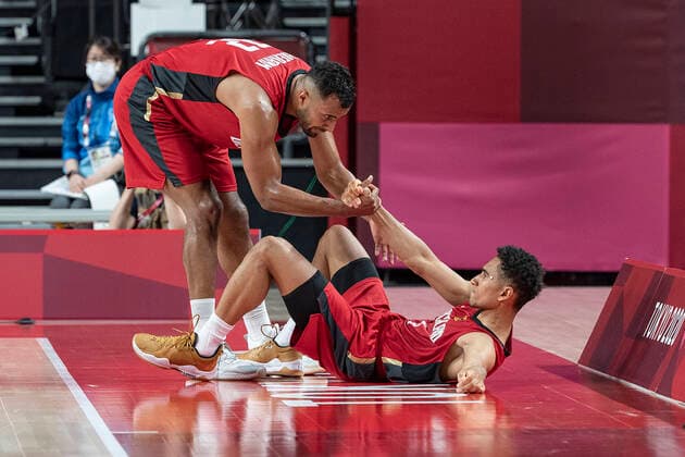 Johannes THIEMANN GER, l helps Maodo LO GER high basketball Solwenien SLO Germany GER 94 70, on 03 08 2021 Summer Olympics 2020, from 23 07 08 2021 in Tokyo Japan