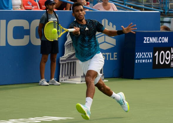August 3, 2021, Washington, D.C, U.S: FELIIX AUGER- ALIASSIME of Canada in his second round match vs. A. Seppi at the Citi Open tennis tournament in Washington D.C. Washington U.S. - ZUMAl132 20210803_zap_l132_007 Copyright: xChristopherxLevyx