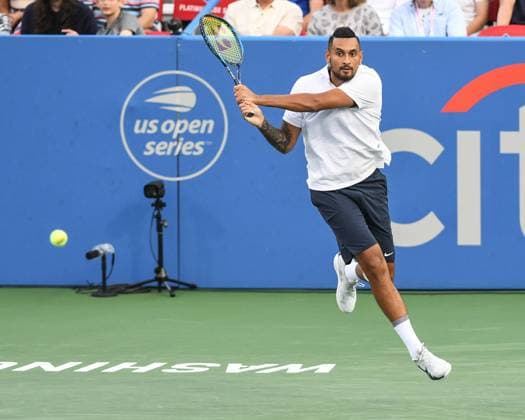 August 3, 2021, Washington, D.C, U.S: NICK KYRGIOS hits a backhand during his match at the Rock Creek Tennis Center. Washington U.S. - ZUMAg196 20210803_zap_g196_020 Copyright: xKylexGustafsonx