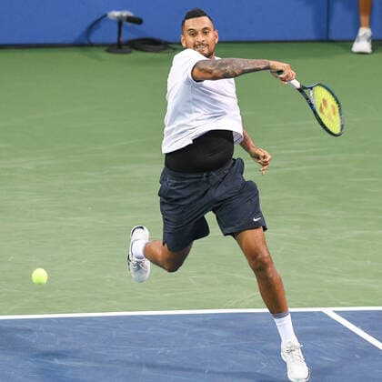 August 3, 2021, Washington, D.C, U.S: NICK KYRGIOS hits a forehand during his match at the Rock Creek Tennis Center. Washington U.S. - ZUMAg196 20210803_zap_g196_023 Copyright: xKylexGustafsonx