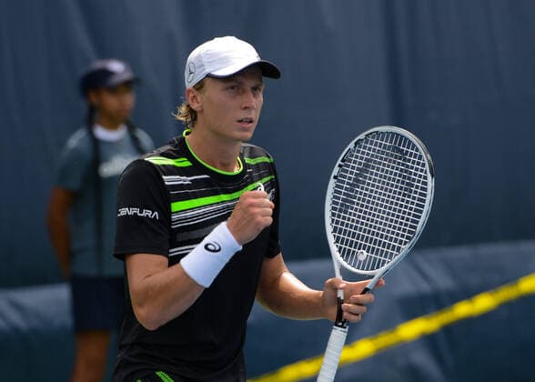 August 3, 2021, Washington, D.C, U.S: EMIL RUUSUVUORI of Finland celebrates winning his first round match at the Citi Open tennis tournament in Washington D.C. Washington U.S. - ZUMAl132 20210803_zap_l132_021 Copyright: xChristopherxLevyx