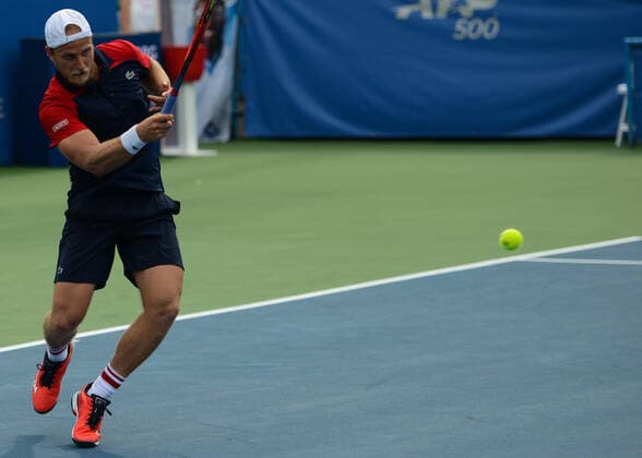 August 3, 2021, Washington, D.C, U.S: DENIS KUDLA of the Unites States in his first round match at the Citi Open tennis tournament in Washington D.C. Washington U.S. - ZUMAl132 20210803_zap_l132_029 Copyright: xChristopherxLevyx