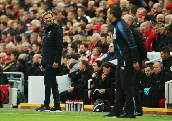 Mandatory Credit: Photo by Matt McNulty Jmp Shutterstock (9178005az) Liverpool manager Jurgen Klopp looks towards Huddersfield Town manager David Wagner Liverpool v Huddersfield Town, UK - 28 Oct 2017 EDITORIAL USE ONLY No use with unauthorised audio, video, data, fixture lists (outside the EU), club league logos or live services. Online in-match use limited to 45 images (+15 in extra time). No use to emulate moving images. No use in betting, games or single club league player publications services. Liverpool v Huddersfield Town, UK - 28 Oct 2017 EDITORIAL USE ONLY No use with unauthorised audio, video, data, fixture lists (outside the EU), club league logos or live services. Online in-match use limited to 45 images (+15 in extra time). No use to emulate moving images. No use in betting, games or Copyright: xMattxMcNulty Jmp Shutterstockx 9178005az