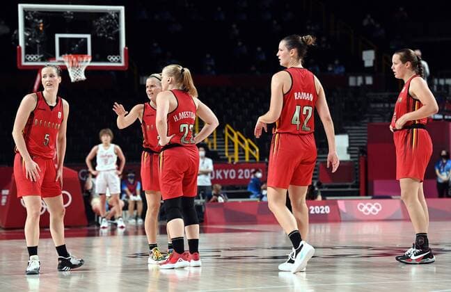 The Belgian Cats pictured during a basketball game between Belgium s Belgian Cats and Japan, in the women s quarter finals, on day 13 of the Tokyo 2020 Olympic Games, Olympische Spiele, Olympia, OS in Tokyo, Japan on Wednesday 04 August 2021. The postponed 2020 Summer Olympics are taking place from 23 July to 8 August 2021. ROBxWALBERS  x3055239x
