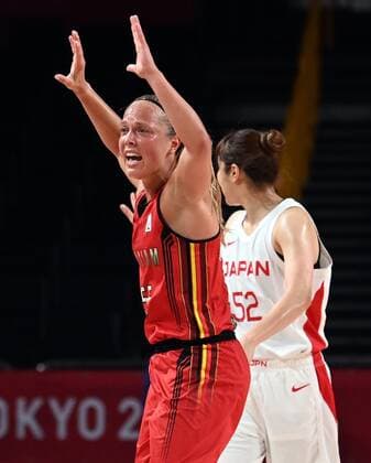 Belgian Julie Allemand reacts during a basketball game between Belgium s Belgian Cats and Japan, in the women s quarter finals, on day 13 of the Tokyo 2020 Olympic Games, Olympische Spiele, Olympia, OS in Tokyo, Japan on Wednesday 04 August 2021. The postponed 2020 Summer Olympics are taking place from 23 July to 8 August 2021. ROBxWALBERS  x3055278x