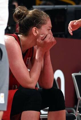 Belgian Jana Raman reacts after a basketball game between Belgium s Belgian Cats and Japan, in the women s quarter finals, on day 13 of the Tokyo 2020 Olympic Games, Olympische Spiele, Olympia, OS in Tokyo, Japan on Wednesday 04 August 2021. The postponed 2020 Summer Olympics are taking place from 23 July to 8 August 2021. ROBxWALBERS  x3055334x