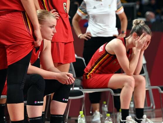 Belgian Jana Raman looks dejected after a basketball game between Belgium s Belgian Cats and Japan, in the women s quarter finals, on day 13 of the Tokyo 2020 Olympic Games, Olympische Spiele, Olympia, OS in Tokyo, Japan on Wednesday 04 August 2021. The postponed 2020 Summer Olympics are taking place from 23 July to 8 August 2021. ROBxWALBERS  x3055342x