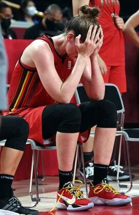 Belgian Emma Meeseman looks dejected after a basketball game between Belgium s Belgian Cats and Japan, in the women s quarter finals, on day 13 of the Tokyo 2020 Olympic Games, Olympische Spiele, Olympia, OS in Tokyo, Japan on Wednesday 04 August 2021. The postponed 2020 Summer Olympics are taking place from 23 July to 8 August 2021. ROBxWALBERS  x3055393x