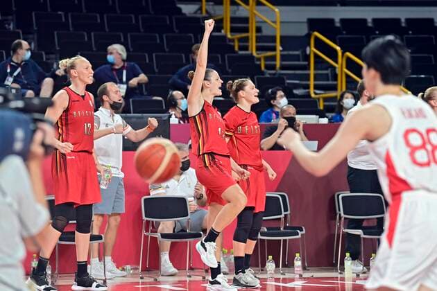 TOKYO, JAPAN - AUGUST 04 : Raman Jana (Bel) Basketball Team (Female) and Wauters Ann (Bel) Basketball Team (Female) pictured during the Tokyo 2020 Summer Olympic Games, Olympische Spiele, Olympia, OS on August 4, 2021 in Tokyo, Japan, 04 08 2021 TOKYO 2020 : Jeux Olympiques - JO2020 - Tokyo - 04 08 2021 Photonews Panoramic 