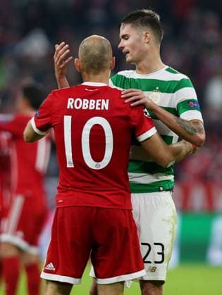 Mandatory Credit: Photo by James Marsh BPI Shutterstock (9146729bi) Arjen Robben of Bayern Munich and Mikael Lustig of Celtic shake hands after the match. Bayern Munich v Celtic, UEFA Champions League, Group B, Allianz Arena, Munich, Germany, 18 October 2017 EDITORIAL USE ONLY No use with unauthorised audio, video, data, fixture lists, club league logos or live services. Online in-match use limited to 75 images, no video emulation. No use in betting, games or single club league player publications. Bayern Munich v Celtic, UEFA Champions League, Group B, Allianz Arena, Munich, Germany, 18 October 2017 EDITORIAL USE ONLY No use with unauthorised audio, video, data, fixture lists, club league logos or live services. Online in-match use limited to 75 images, no video emulation. No use in betting, games or single club league player publications.  Copyright: xJamesxMarsh BPI Shutterstockx 9146729bi