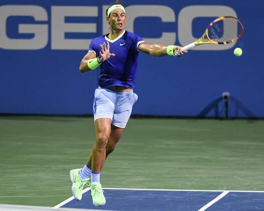 August 4, 2021, Washington, D.C, U.S: RAFAEL NADAL hits a forehand during his match against Jack Sock at the Rock Creek Tennis Center. Washington U.S. - ZUMAg196 20210804_zap_g196_027 Copyright: xKylexGustafsonx