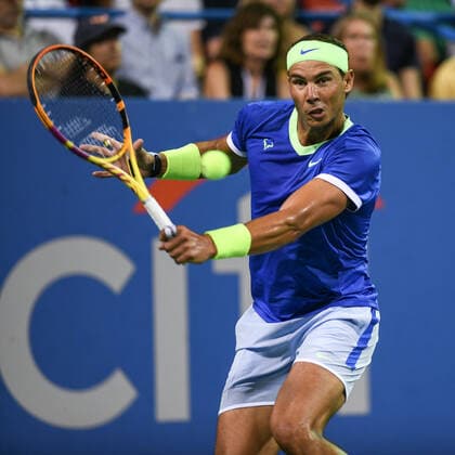 August 4, 2021, Washington, D.C, U.S: RAFAEL NADAL hits a backhand during his match against Jack Sock at the Rock Creek Tennis Center. Washington U.S. - ZUMAg196 20210804_zap_g196_029 Copyright: xKylexGustafsonx