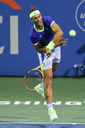 August 4, 2021, Washington, D.C, U.S: RAFAEL NADAL hits a serve during his match against Jack Sock at the Rock Creek Tennis Center. Washington U.S. - ZUMAg196 20210804_zap_g196_039 Copyright: xKylexGustafsonx