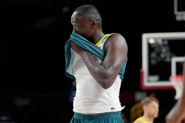 OLY21 MENS BASKETBALL AUST USA, Duop Reath of Australia reacts after his team?s loss in the Men s Semifinal Basketball match between the USA and Australia at the Saitama Super Arena during the Tokyo Olympic Games, Olympische Spiele, Olympia, OS in Tokyo, Japan Thursday, August 5, 2021. ( NO ARCHIVING, EDITORIAL USE ONLY, NO USE IN BOOKS WITHOUT CONSENT TOKYO JAPAN  Copyright: xJOExGIDDENSx 20210805001564367013
