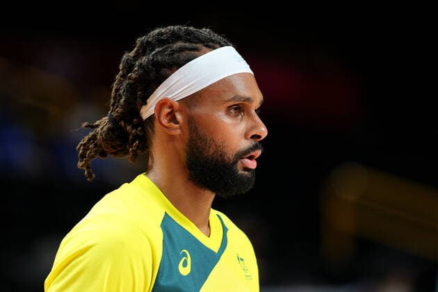TOKYO, JAPAN - AUGUST 05: Patty Mills of Team Australia looks on during the Men s Basketball Semifinal match between USA and Australia on Day 13 of the Tokyo 2020 Olympic Games, Olympische Spiele, Olympia, OS at Saitama Super Arena on August 05, 2021 in Tokyo, Japan. (Photo by Pete Dovgan Speed Media Icon Sportswire) OLYMPICS: AUG 05 Olympics Tokyo 2020 Icon2108050028