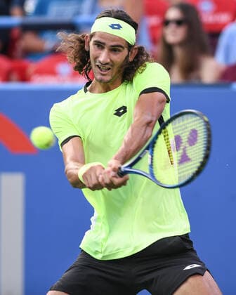 August 5, 2021, Washington, D.C, U.S: LLOYD HARRIS hits a backhand during his match against Rafael Nadal at the Rock Creek Tennis Center. Washington U.S. - ZUMAg196 20210805_zap_g196_006 Copyright: xKylexGustafsonx