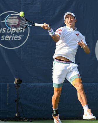 August 5, 2021, Washington, D.C, U.S: KEI NISHIKORI hits a forehand during his match against Cameron Norrie at the Rock Creek Tennis Center. Washington U.S. - ZUMAg196 20210805_zap_g196_014 Copyright: xKylexGustafsonx