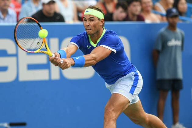 Sport Bilder des Tages August 5, 2021, Washington, D.C, U.S: RAFAEL NADAL hits a backhand during his match against Lloyd Harris at the Rock Creek Tennis Center. Washington U.S. - ZUMAg196 20210805_zap_g196_022 Copyright: xKylexGustafsonx