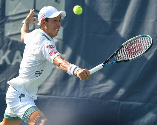 August 5, 2021, Washington, D.C, U.S: KEI NISHIKORI hits a backhand during his match against Cameron Norrie at the Rock Creek Tennis Center. Washington U.S. - ZUMAg196 20210805_zap_g196_031 Copyright: xKylexGustafsonx