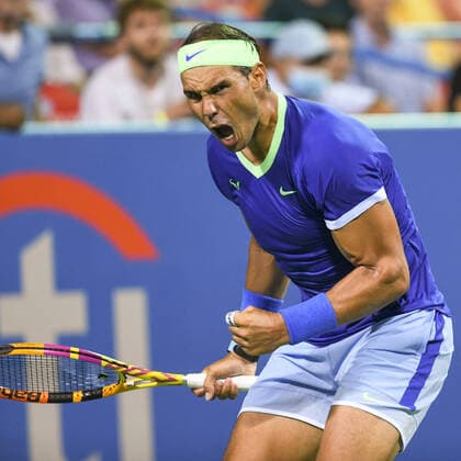 August 5, 2021, Washington, D.C, USA: RAFAEL NADAL reacts to winning an important point during his match against Lloyd Harris at the Rock Creek Tennis Center. Washington USA - ZUMAg196 20210805_zap_g196_007 Copyright: xKylexGustafsonx