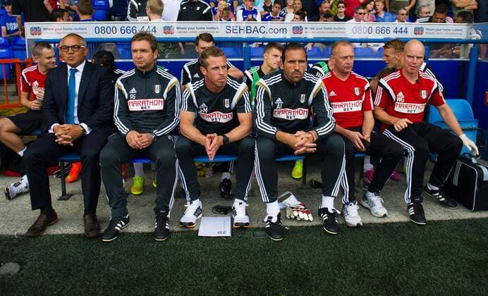 Fußball, Trainerhistorie FC Fulham von 1904 bis heute Mandatory Credit: Photo by Joe Toth BPI Shutterstock (4072751af) Fulham Manager Felix Magath (left) and his coaching staff Sky Bet Championship 2014 15 Ipswich Town v Fulham Portman Road, Ipswich, United Kingdom - 9 Aug 2014 EDITORIAL USE ONLY No use with unauthorised audio, video, data, fixture lists (outside the EU), club league logos or live services. Online in-match use limited to 45 images (+15 in extra time). No use to emulate moving images. No use in betting, games or single club league player publications services. Sky Bet Championship 2014 15 Ipswich Town v Fulham Portman Road, Ipswich, United Kingdom - 9 Aug 2014 EDITORIAL USE ONLY No use with unauthorised audio, video, data, fixture lists (outside the EU), club league logos or live services. Online in-match use limited to 45 images (+15 in extra time). No use to emulate moving images. No use in betting, games or  Copyright: xJoexToth BPI Shutterstockx 4072751af