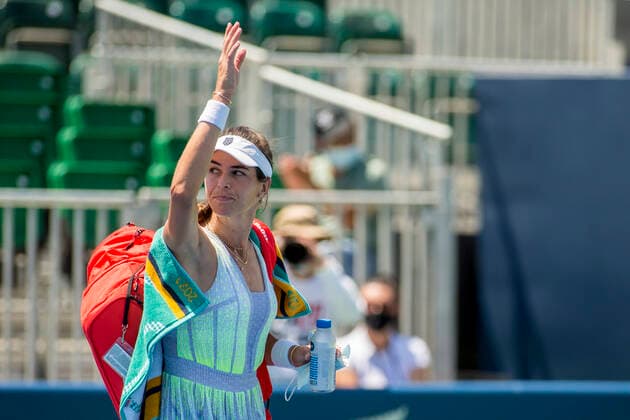 August 05, 2021: Ajla Tomljanovic (AUS) was defeated by Yulia Putintseva (KAZ) 36 75 63 in the second round of the Mubadala Silicon Valley Classic at San Jose State University in San Jose, California. TennisClix CSM San Jose USA - ZUMAc04_ 20210805_zaf_c04_478 Copyright: xMalxTaamx