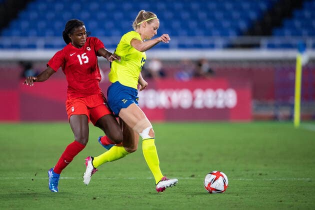 210806 Nichelle Prince of Canada and Amanda Ilestedt of Sweden in the womens football final during day 14 of the Tokyo 2020 Olympic Games on August 6, 2021 in Tokyo Photo Carl Sandin BILDBYRAN kod CS DS0190 fotboll football soccer fotball olympic games olympics os ol olympiska olympic games tokyo2020 tokyo 2020 tokyo os tokyo ol bbeng sweden sweden canada canada final,  Copyright: CARLxSANDIN BB210806CS019