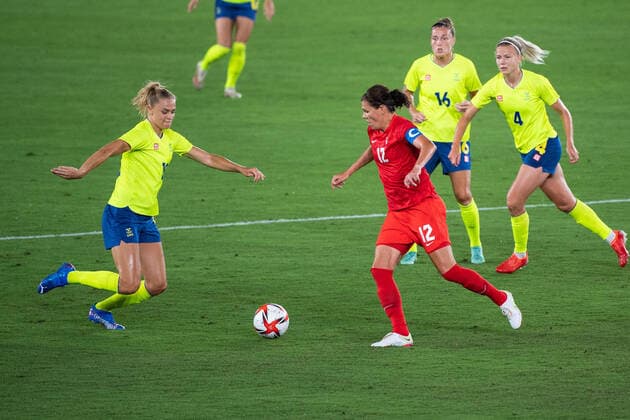 210806 Fridolina Rolfö, Filippa Angeldahl and Hanna Glas of Sweden and Christine Sinclair of Canada in the womens football final during day 14 of the Tokyo 2020 Olympic Games on August 6, 2021 in Tokyo Photo Jon Olav Nesvold BILDBYRAN COP 217 DS0190 fotboll football soccer football olympic games olympics os ol olympic games olympic games tokyo2020 tokyo 2020 tokyo os tokyo ol bbeng sweden sweden canada canada final,  Copyright: JONxOLAVxNESVOLD BB210806JE084