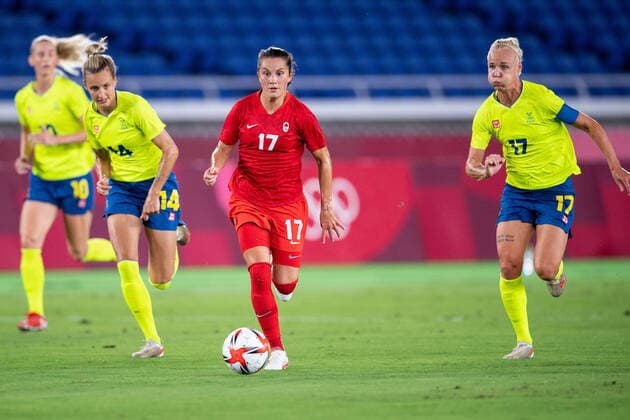 210806 Jessie Fleming of Canada in the womens football final during day 14 of the Tokyo 2020 Olympic Games on August 6, 2021 in Tokyo Photo Carl Sandin IMAGE CODE code CS DS0190 football football soccer football olympic games olympics os ol olympic games olympic games tokyo2020 tokyo 2020 tokyo os tokyo ol bbeng sverige sweden canada kanada final,  Copyright: CARLxSANDIN BB210806CS024