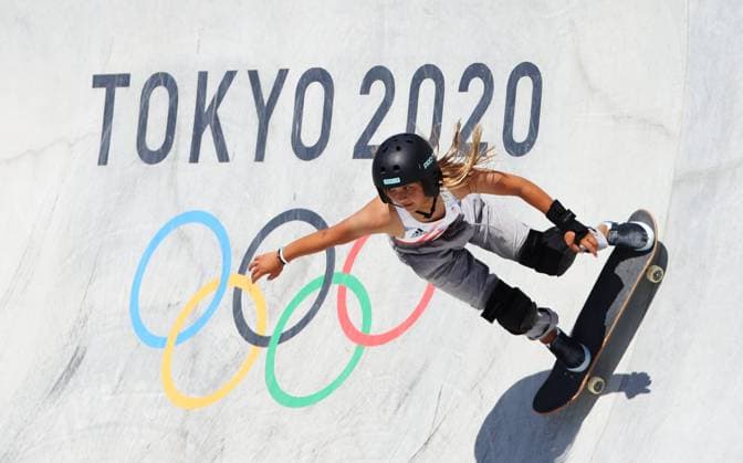 TOKYO, JAPAN - AUGUST 04: Sky Brown of Great Britain competes in the final of the Women s Park Skateboarding on day twelve of the Tokyo 2020 Olympic Games, Olympische Spiele, Olympia, OS at Ariake Urban Sports Park on August 04, 2021 in Tokyo, Japan.  775401619