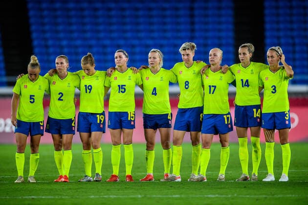 210806 Hanna Bennison, Jonna Andersson, Anna Anvegard, Olivia Schough, Hanna Glas, Lina Hurtig, Caroline Seger, Nathalie Björn and Emma Kullberg of Sweden during a penalty shoot out in the womens football final during day 14 of the Tokyo 2020 Olympic Games on August 6, 2021 in Tokyo Photo Carl Sandin IMAGE BODY code CS DS0190 football football soccer football olympic games olympics os ol olympic games olympic games tokyo2020 tokyo 2020 tokyo os tokyo ol bbeng sweden sweden canada canada final,  Copyright: CARLxSANDIN BB210806CS080