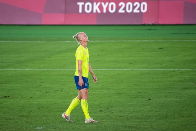 210806 Caroline Seger of Sweden looks dejected in the womens football final during day 14 of the Tokyo 2020 Olympic Games on August 6, 2021 in Tokyo Photo Jon Olav Nesvold BILDBYRAN COP 217 DS0190 fotboll football soccer fotball olympic games olympics os ol olympiska spel olympiske toys tokyo2020 tokyo 2020 tokyo os tokyo ol bbeng sweden sweden canada canada final depp,  Copyright: JONxOLAVxNESVOLD BB210806JE119