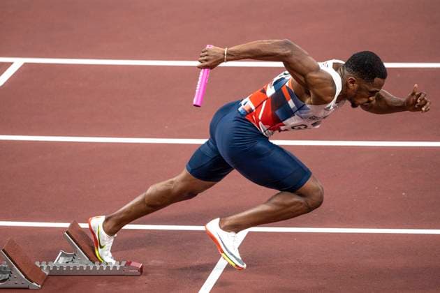 Tokyo 2020 Olympiad Tokyo TÓQUIO, TO - 06.08.2021: TOKYO 2020 OLYMPIAD TOKYO - Chijindu Ujah of Great Britain - Italy (ITA) wins the men& 39;s 4x100 meters in front of Great Britain (GBR) in second place at the Tokyo 2020 Olympic Games, Olympische Spiele, Olympia, OS held in 2021, the game held at the Ariake Arena in Tokyo, Japan. (Photo: Richard Callis Fotoarena) x2103195x  RichardxCallis