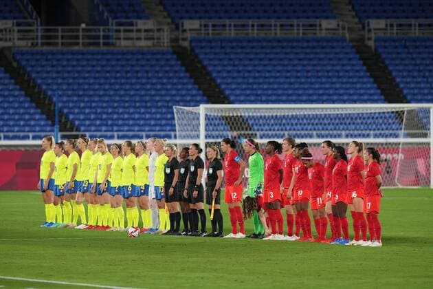 Mandatory Credit: Photo by Masatoshi Okauchi Shutterstock (12249227q) Sweden and Canada teams lineup Sweden v Canada, international football, Women s final, Tokyo Olympic Games, Olympische Spiele, Olympia, OS 2020, International Stadium Yokohama, Japan - 06 Aug 2021 Sweden v Canada, international football, Women s final, Tokyo Olympic Games 2020, International Stadium Yokohama, Japan - 06 Aug 2021  Copyright: xMasatoshixOkauchi Shutterstockx 12249227q