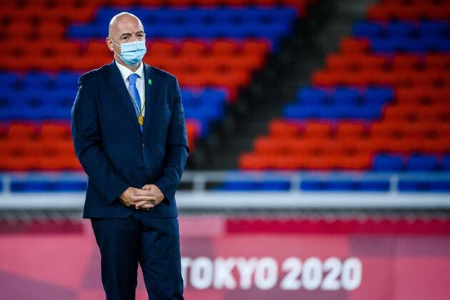 210807 Gianni Infantion, president of FIFA during the medal ceremony after the womens football final during day 14 of the Tokyo 2020 Olympic Games on August 6, 2021 in Tokyo Photo Carl Sandin BILDBYRAN kod CS DS0190 fotboll football soccer fotball olympic games olympics os ol olympic games olympic games tokyo2020 tokyo 2020 tokyo os tokyo ol bbeng sweden sweden canada canada final,  Copyright: CARLxSANDIN BB210807CS012