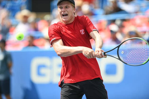 August 6, 2021, Washington, D.C, U.S: JENSON BROOKSBY hits a BACKHAND during his match against John Millman at the Rock Creek Tennis Center. Washington U.S. - ZUMAg196 20210806_zap_g196_004 Copyright: xKylexGustafsonx