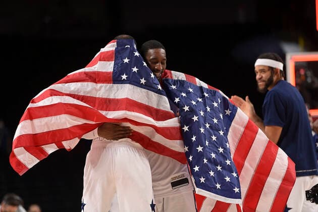 Joie des joueurs des USA Durant Kevin (USA) BASKETBALL : Finale France vs Etats Unis - Jeux Olympiques - Tokyo 2020 - 07 08 2021 JBAutissier Panoramic 