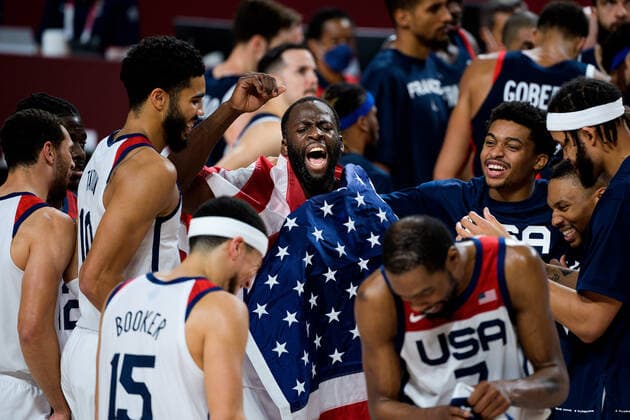 210807 Draymond Jamal Green of USA celebrates after the men s basketball final between France and USA match during day 15 of the Tokyo 2020 Olympic Games on August 7, 2021 in Tokyo Photo Johanna Lundberg BILDBYRAN code JL JL0162 basketball basketball olympic games olympics os ol olympiska spel olympics tokyo2020 tokyo 2020 tokyo os tokyo ol bbeng france usa france cheers us gold gold gold,  Copyright: JOHANNAxLUNDBERG BB210807JL006