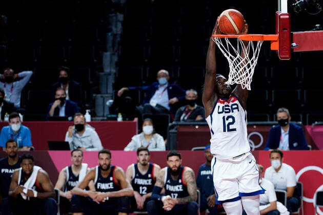 210807 Jrue Holiday of USA in the men s basketball final between France and USA match during day 15 of the Tokyo 2020 Olympic Games on August 7, 2021 in Tokyo Photo Johanna Lundberg BILDBYRAN code JL JL0162 basketball basketball olympic games olympics os ol olympiska spel olympiske leker tokyo2020 tokyo 2020 tokyo os tokyo ol bbeng france usa france,  Copyright: JOHANNAxLUNDBERG BB210807JL021